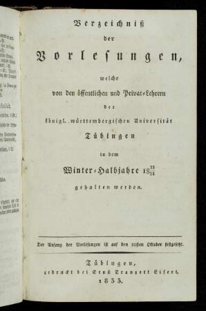 Vorlesungsverzeichnis 1833/34