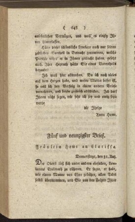 Fünf und neunzigster Brief. Fräulein Howe an Clarissa. - Sieben und neunzigster Brief. Clarissa an Fräulein Howe.