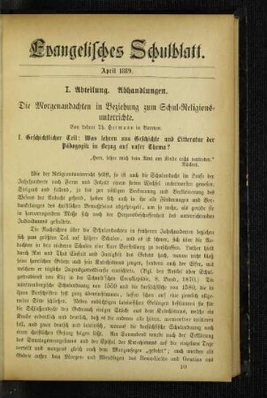 ¬Die¬ Morgenandachten in Beziehung zum Schul-Religionsunterrichte
