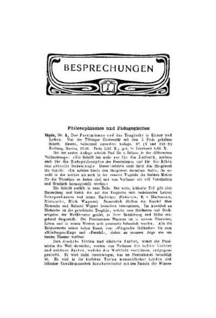 Besprechungen : Philosophisches und Pädagogisches