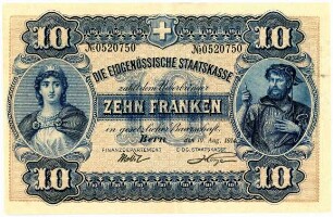 Geldschein, 10 Franken, 10.8.1914