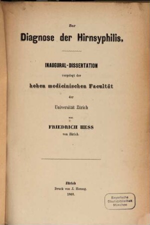 Zur Diagnose der Hirnsyphilis : Inaug. Diss.