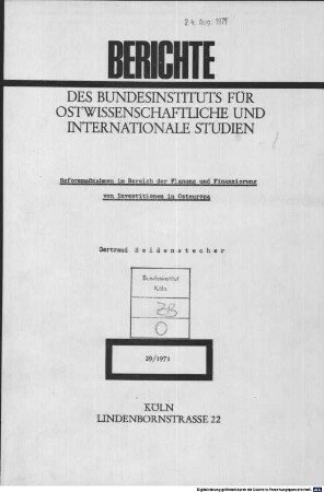 Reformmaßnahmen im Bereich der Planung und Finanzierung von Investitionen in Osteuropa
