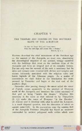 Chapter V: The temples and shrines on the southern slope of the Acropolis