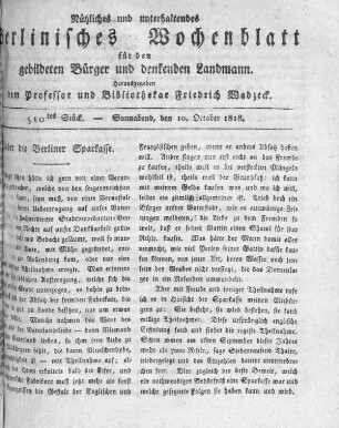 510tes Stück, Sonnabend den 10. October 1818