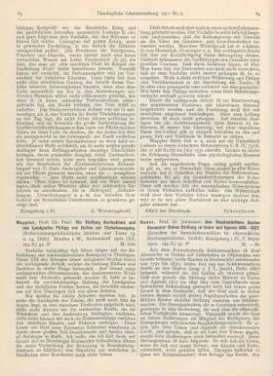 84-85 [Rezension] Bauer, Johannes, Des Staatsministers Grafen Alexander Dohna Stellung zur Union und Agende 1816-1827