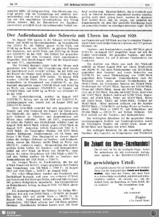 Der Außenhandel der Schweiz mit Uhren im August 1928
