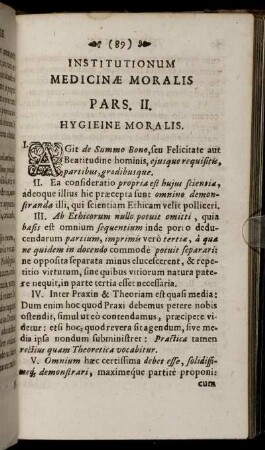 Institutionum Medicinae Moralis Pars. II. Hygieine Moralis