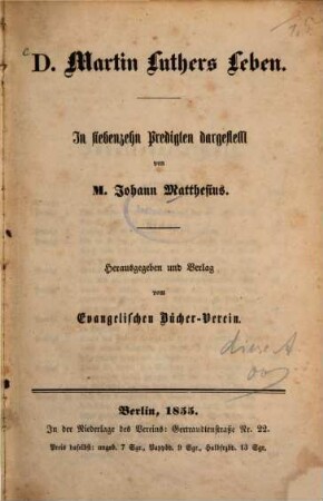 D. Martin Luthers Leben : In siebzehn Predigten dargestellt