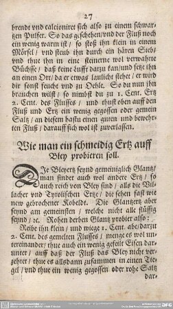 Wie man ein schmeidig Ertz auff Bley probieren soll.