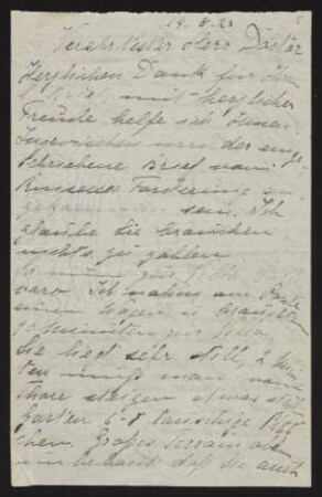 Brief von Pima Andreae an Gerhart Hauptmann