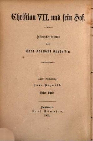 Christian VII. und sein Hof : Historischer Roman, 3