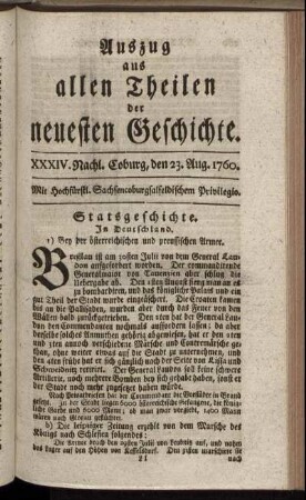 XXXIV. Nachl. Coburg, den 23. Aug. 1760.
