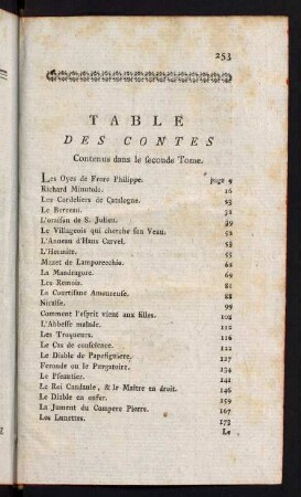 253-254, Table des Contes