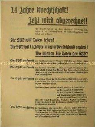 Wahlflugblatt der NSDAP zur Reichstagswahl im März 1933 mit scharfer Polemik gegen die SPD