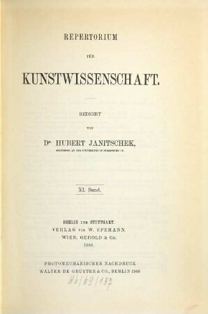 Repertorium für Kunstwissenschaft, 11. 1888