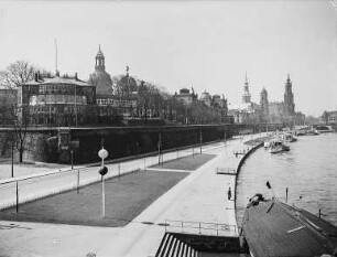 Dresden, Terrassenufer mit Signal und Brühlsche Terrasse vom Belvedere bis zur Augustusbrücke