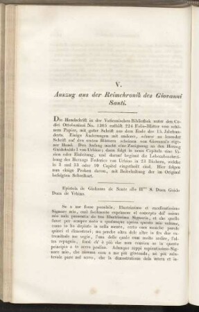 V. Auszug aus der Reimchronik des Giovanni Santi.