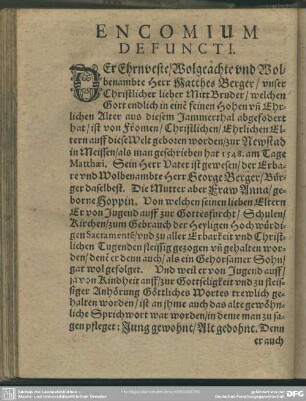 Lebenslauf : Encomium Defuncti