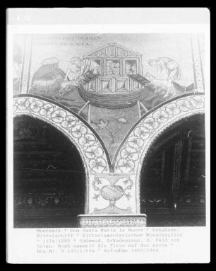 Mosaikprogramm — Bilder im Langhaus — Altes Testament — Südwand, Arkadenzone, 2. Feld von Osten: Noah sammelt die Tiere auf der Arche