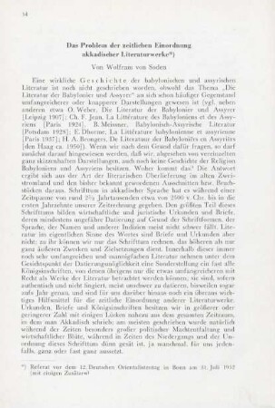 Das Problem der zeitlichen Einordnung akkadischer Literaturwerke