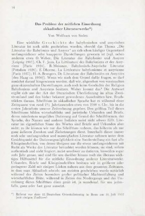 Das Problem der zeitlichen Einordnung akkadischer Literaturwerke