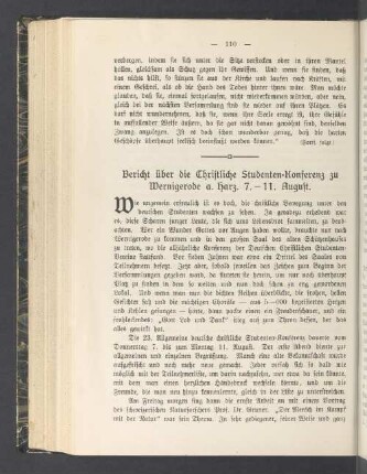 Bericht über die Christliche Stundenten-Konferenz zu Wernigerode a. Harz. 7. — 11. August