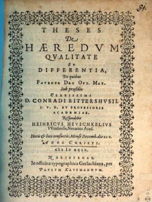 Theses de haeredum qualitate et differentia