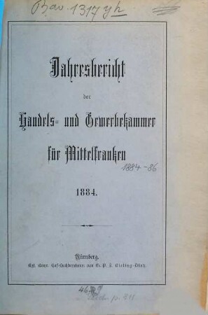 Jahresbericht der Handels- und Gewerbekammer für Mittelfranken. 1884
