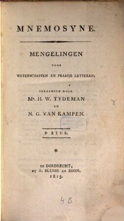 Mnemosyne : mengelingen voor geschied- en letterkunde, 1. 1815