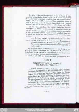 Titre III Reglement Sur Le Voyage Des Juifs En Palestine