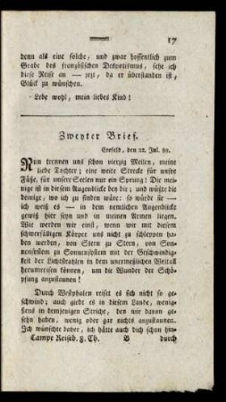 Zweyter Brief. Crefeld, den 22. Jul. 89