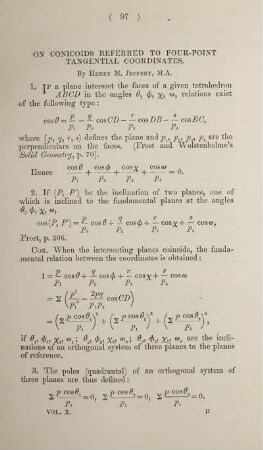 On conicoids referred to four-point tangential coordinates.