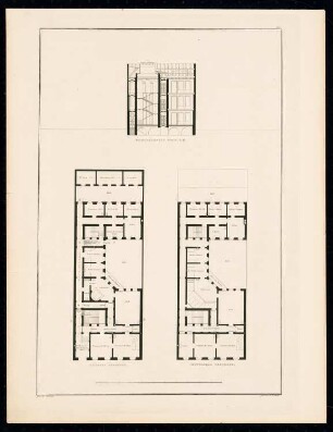 Städtisches Wohnhaus, Berlin: Querschnitt, Grundrisse (aus: Sammlung Architektonischer Entwürfe, Berlin 1858)