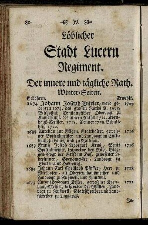 Löblicher Stadt Lucern Regiment.