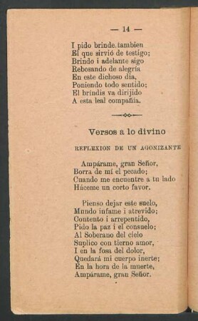 Versos a lo divino : Reflexión de un agonizante