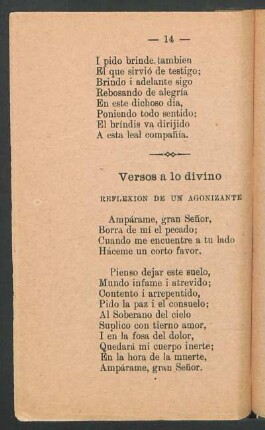Versos a lo divino : Reflexión de un agonizante