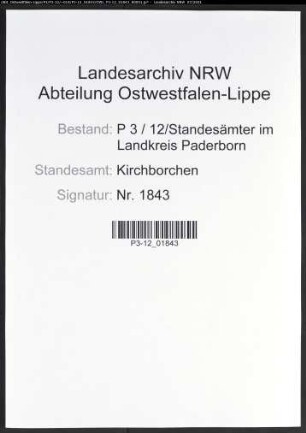 Sterberegister Standesamt Kirchborchen