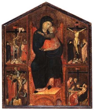 Thronende Maria mit dem Kind und Szenen aus der Leidensgeschichte Christi