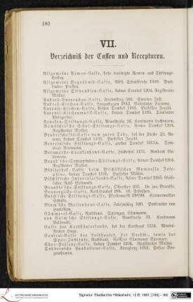 VII. Verzeichniß der Cassen und Recepturen.