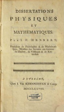 Dissertations physiques et mathématiques