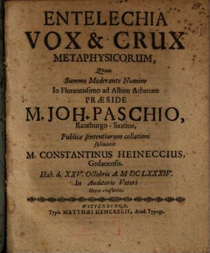 Entelechia Vox & Crux Metaphysicorum