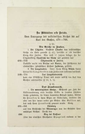 Des Mittelalters erste Periode. Vom Untergange des weströmischen Reiches bis auf Karl den Großen, 476-768