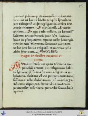[85r] Excerptum e Hugonis de S. Victore De claustro animae.