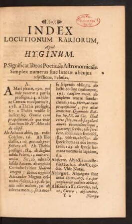 Index Locutionum Rariorum, Apud Hyginum.