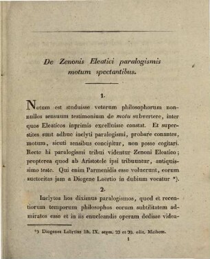 De Zenonis Eleatici paralogismis motum spectantibus : dissertatio ; ad novi prorectoris inaugurationem die XI. septembris a. MDCCCXXV