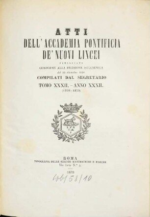Atti dell'Accademia Pontificia dei Nuovi Lincei. 32, 32. 1878/79 (1879)