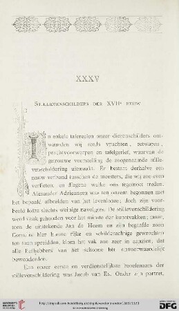 XXXV. Stillevenschilders der XVIIe EEUW