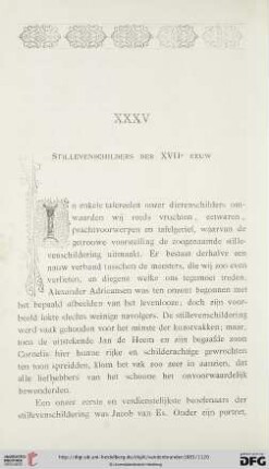 XXXV. Stillevenschilders der XVIIe EEUW