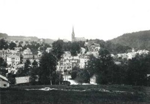 Bad Elster, Stadtansicht : Bad Elster. Stadtansicht mit Stadtkirche St. Trinitatis. Blick vom Wolfsberg von Süden